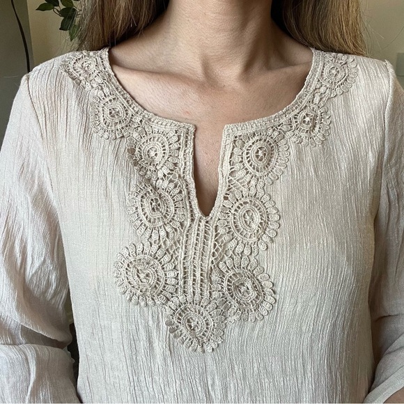 Women’s Tan Long Sleeves Round Neck Tunic Loose Fit Lined Dress Size L - Picture 5 of 13